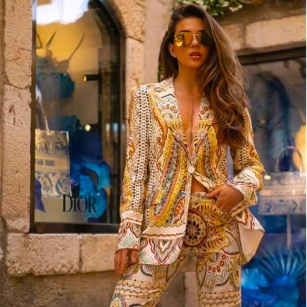 ZARA PRINTED LINEN BLEND BLAZER SIZE XS NEW